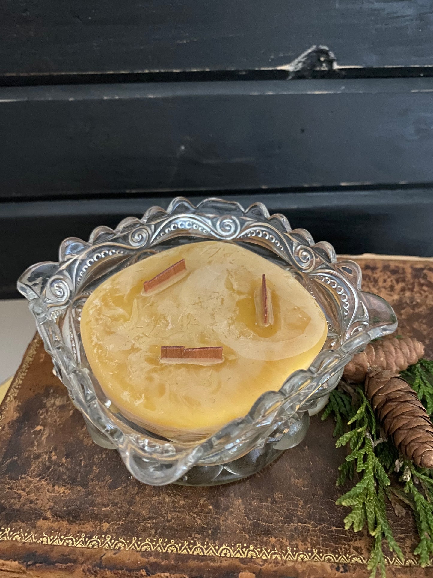 Beeswax Candle in Clear Glass Vintage