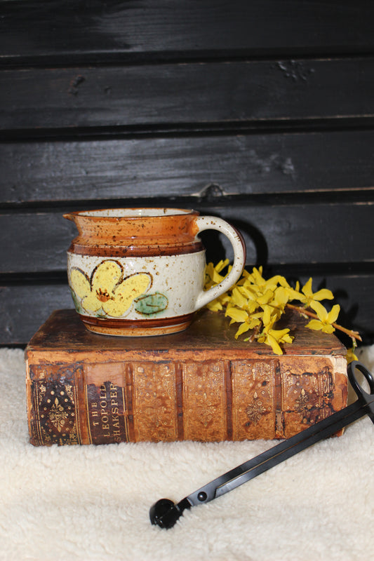 Beeswax Candle in Brown Floral Pitcher